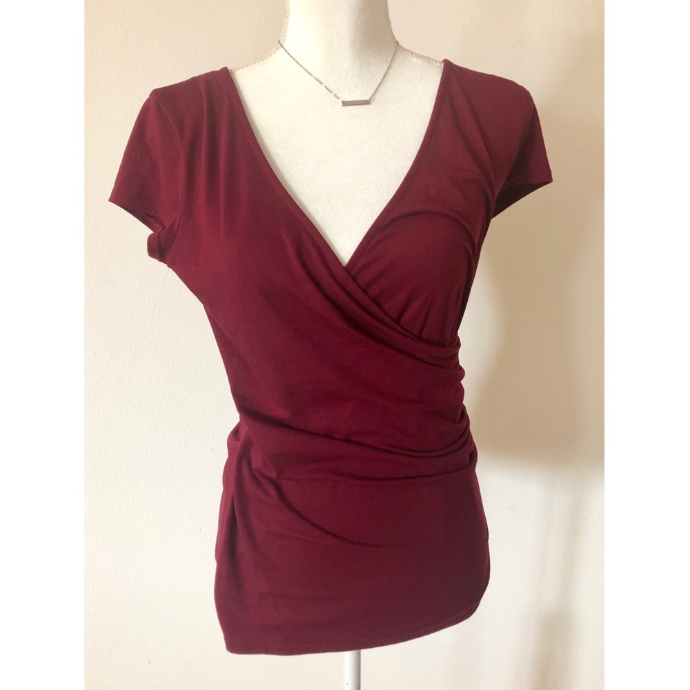 Women's Short Sleeve V Neck T Shirt Cross Wrap